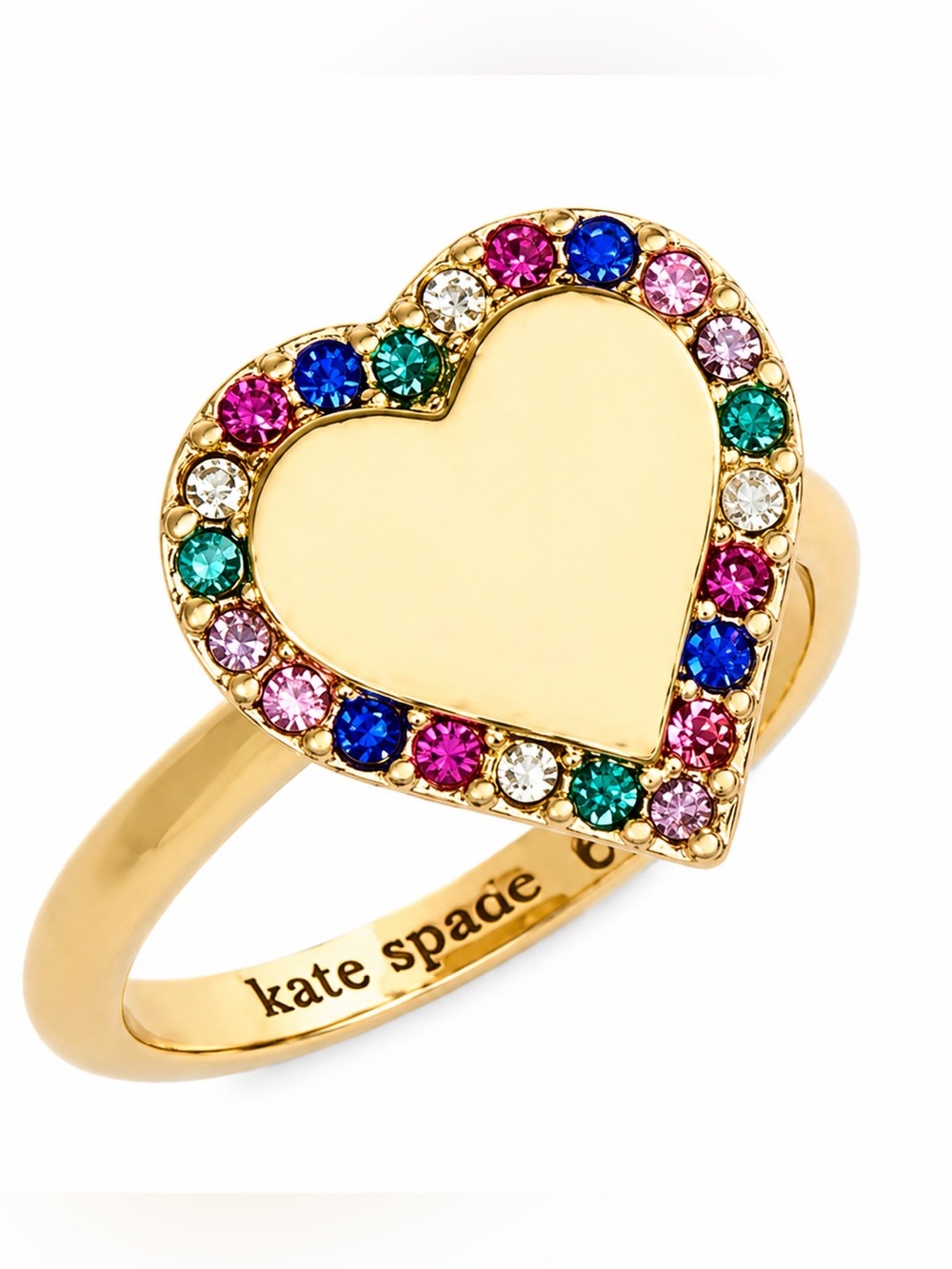 Kate Spade Gold Heart Ring with Multicolor Gems. Size 8